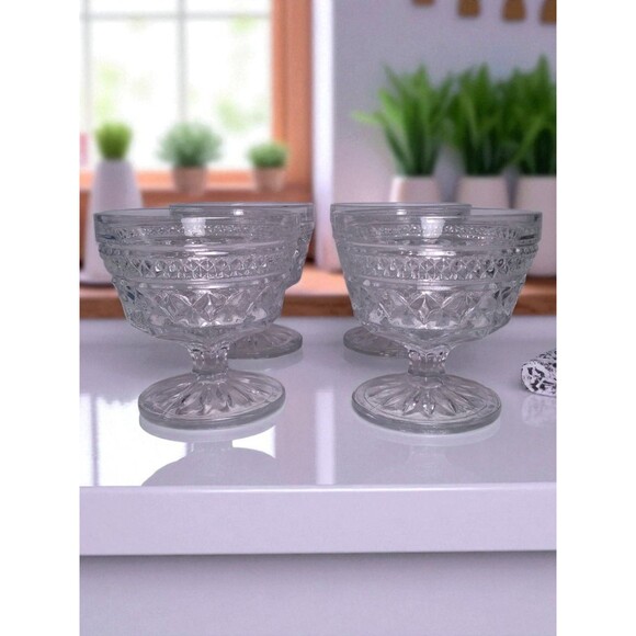 4 - VTG Anchor Hocking Wexford Clear Glass Dessert Cups Sherbet Dishes 3 5/8" - Picture 1 of 10